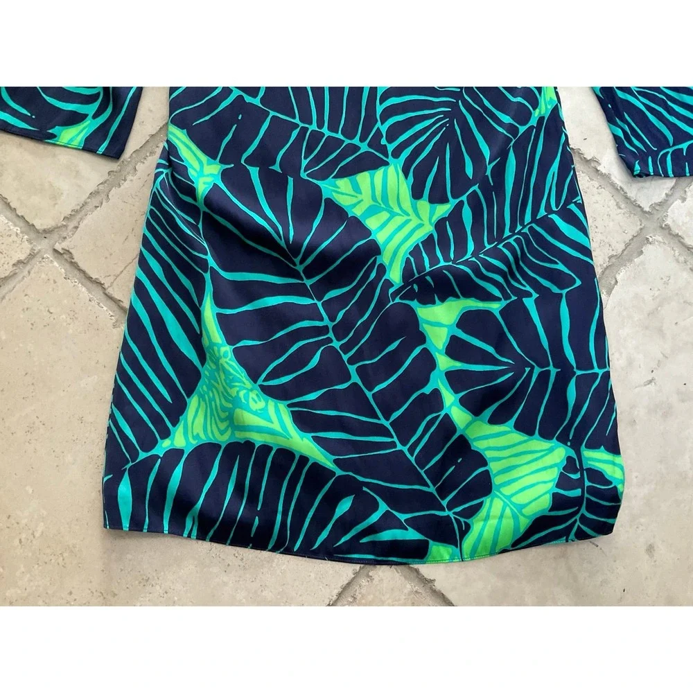 Lilly Pulitzer Under the Palms Dress 3/4 sleeves Navy and Green Palms - Size 0 - Picture 4 of 10